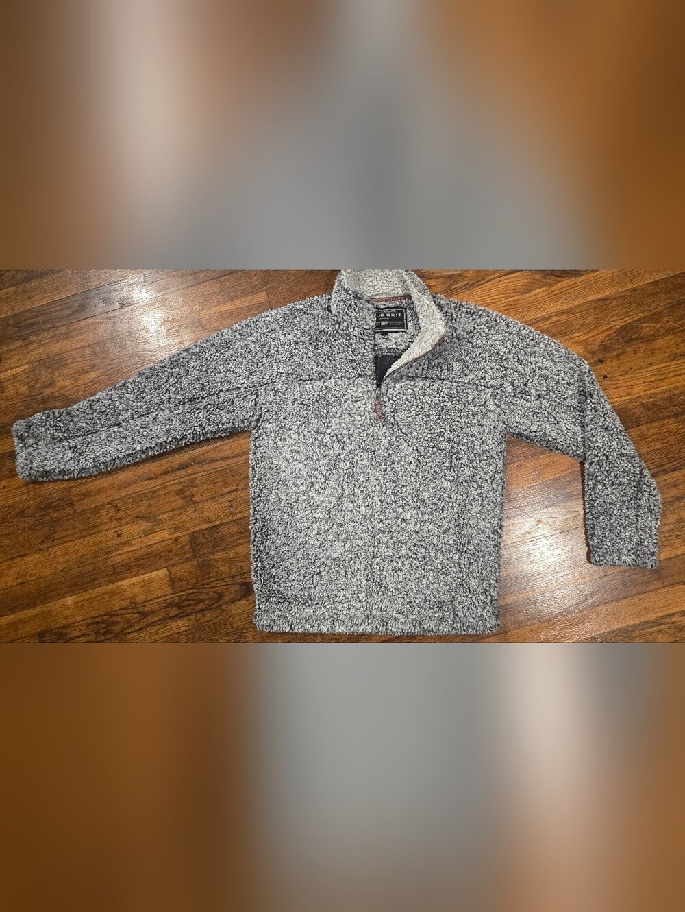 True Grit Sherpa Quarter Zip Pullover Gray Fleece Cozy Size Medium